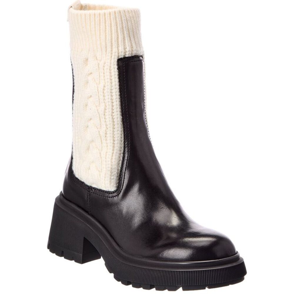 Jimmy Choo Tamia Leather & Cable Knit Boot, Black